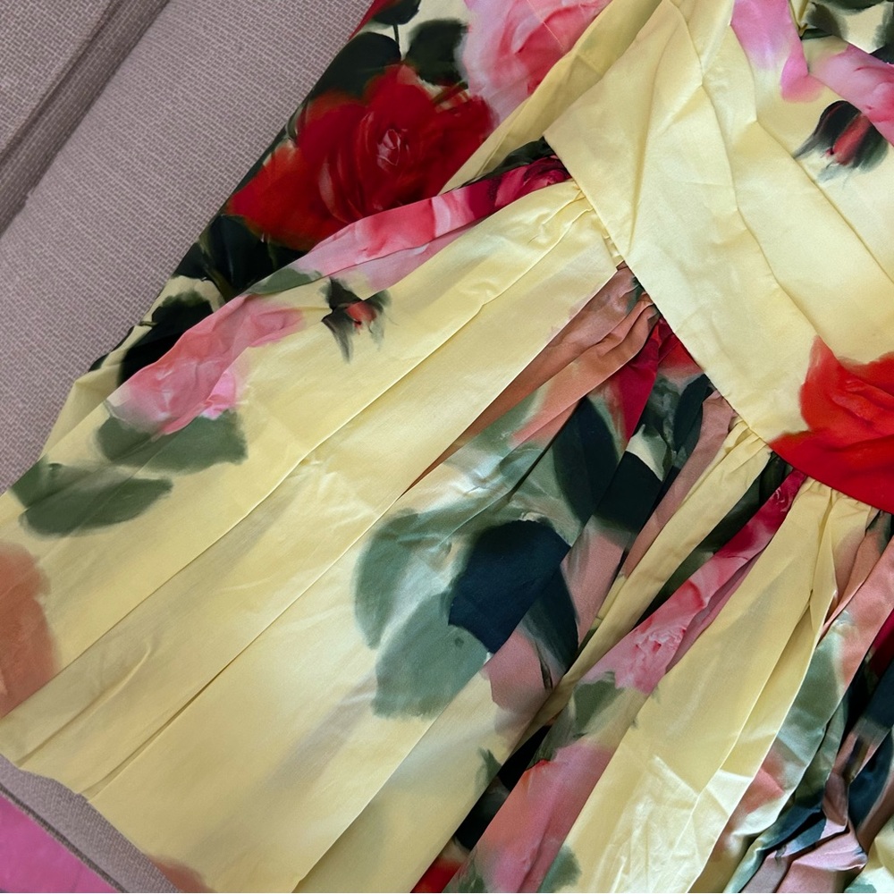 Cara Cara Daria Midi Dress - Le Rose Yellow Red Floral Strapless Cocktail Weddin - Picture 9 of 12
